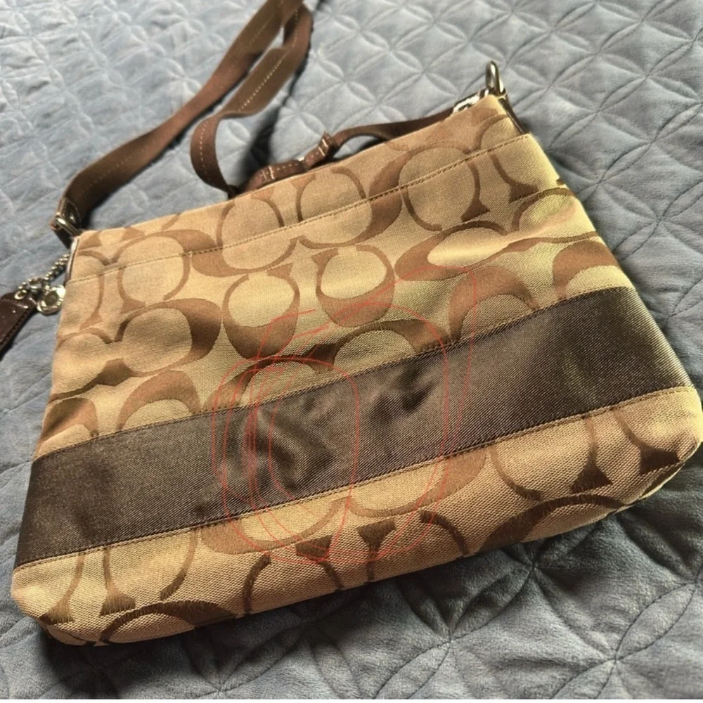 Coach Tan and Brown Crossbody Bag with Signature Monogram